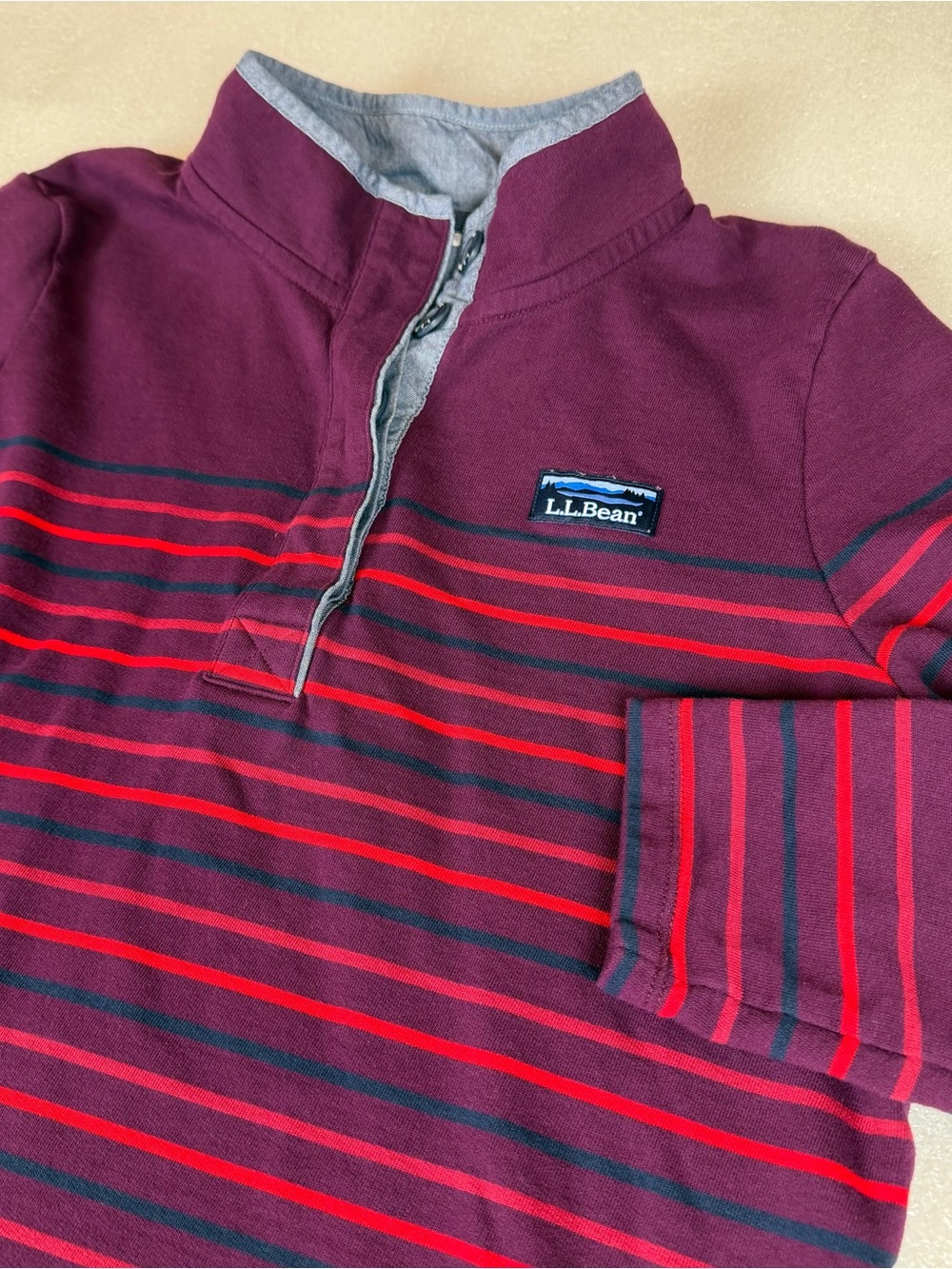 L.L. Bean Womens Medium Rugby Henley Long Sleeve Striped Pullover Hiking Camping